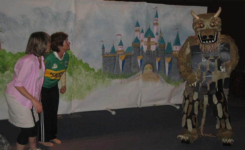 F0194_0023.jpg - Palace Monster 
Bill Leach plays the role of the palace monster. Genie Reena has forgotten to lift the "curse of the beast" from the palace, so Marsha (Janice) won't be able to have the palace she wished for.