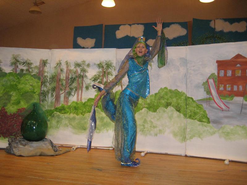 S0013_0002.jpg - Geenie Reena 
Genie Reena is practicing. Diane Wishart plays this part, wearing a costume that she created herself.