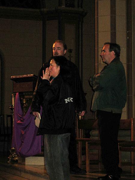 F0161_0021.jpg - Discussions 
Bee and John are with Jerome Lenk, who is the Music Director at Mission Dolores.
