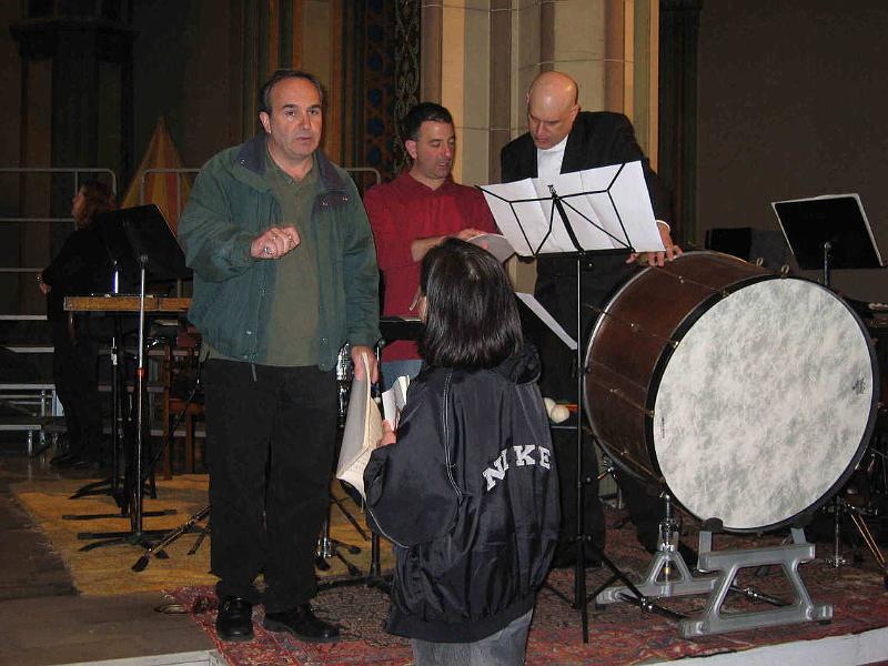 F0161_0030.jpg - Discussions 
John is talking to Bee while David Dieni and Andy Marchetti look at the music.