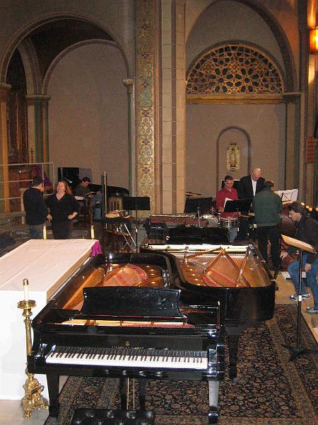 F0161_0034.jpg - Pianos 
This shows the two pianos that Dan and Steve played. The chorus was on the risers to the left, while the audience sat in the sanctuary to the right.